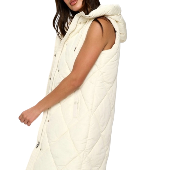 Women's Cream Long Puffer Vest with Hood NWOT - (#0268) - Picture 4 of 4
